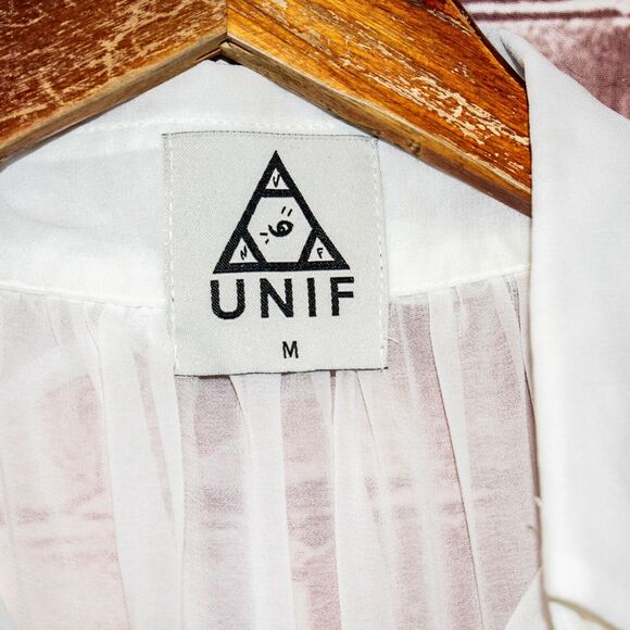 UNIF cut out Cold Shoulder Back Sheer Blouse White Size Medium - Picture 2 of 11